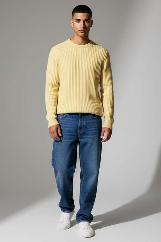 Vertical Ribbed Men's Knitted Sweater Yellow