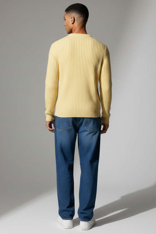 Vertical Ribbed Men's Knitted Sweater Yellow
