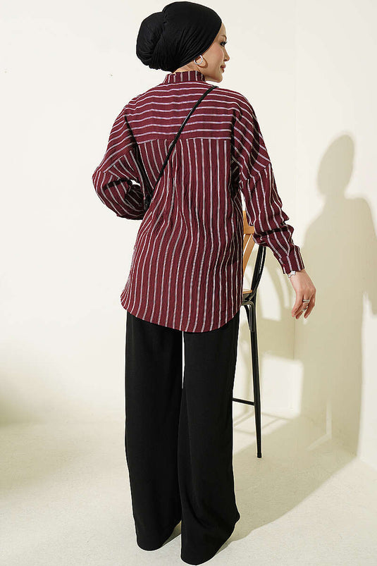 Burgundy Vertical Striped Basic Shirt