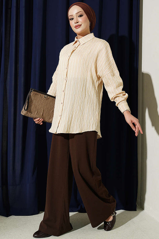 Camicia Basic A Righe Verticali Latte
