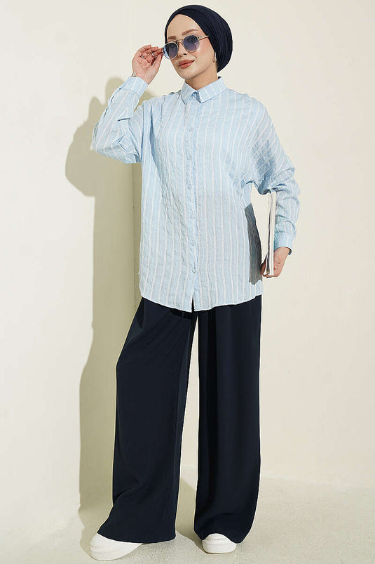 Camicia Basic A Righe Verticali Blu