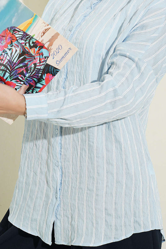 Camicia Basic A Righe Verticali Blu