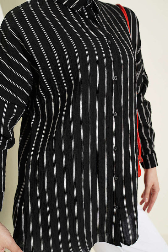 Camicia Basic A Righe Verticali Nera
