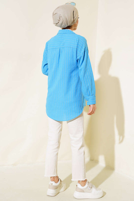 Camisa de Rayas Verticales Azul