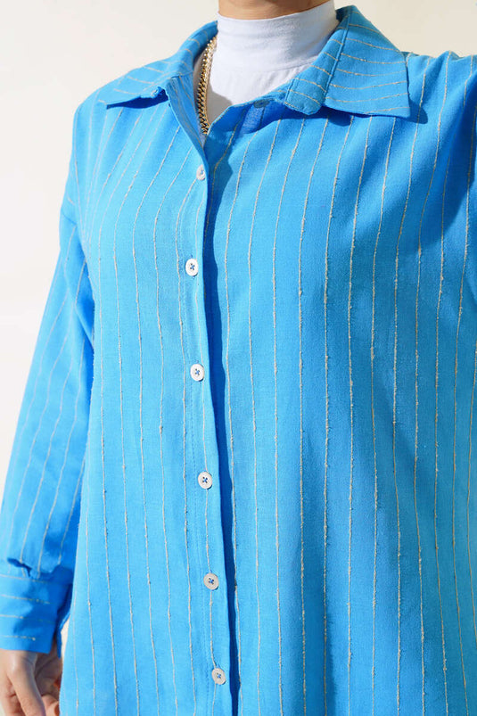 Camisa de Rayas Verticales Azul