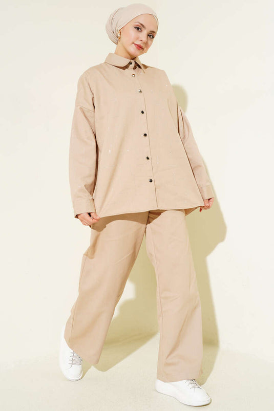 Vertical Mini Set with Stones Beige