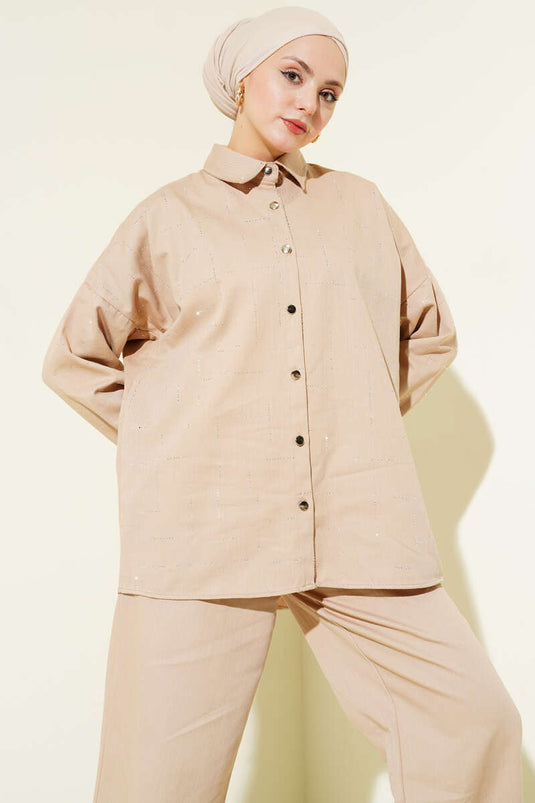 Vertical Mini Set with Stones Beige