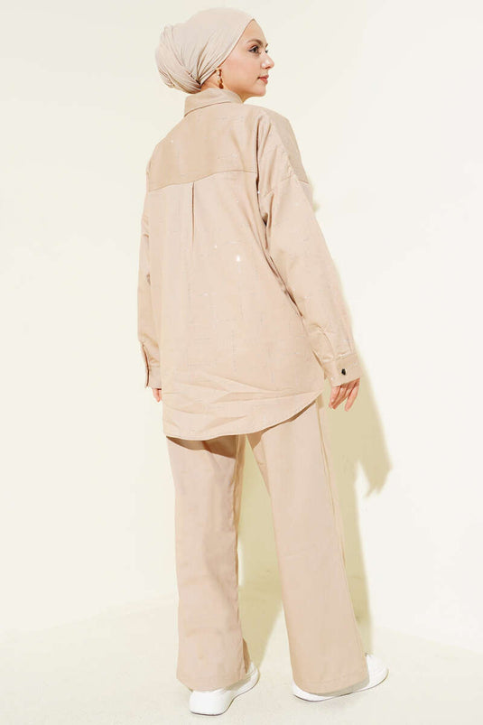 Vertical Mini Set with Stones Beige