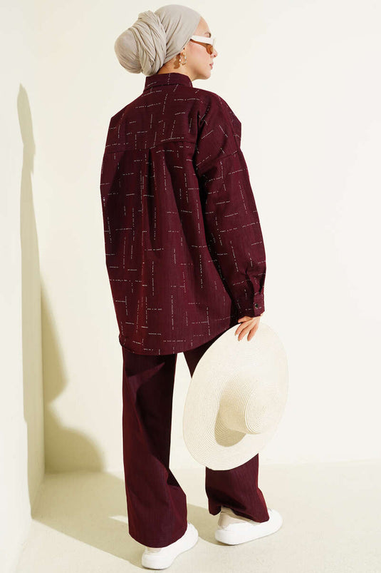 Vertical Mini Stone-Embellished Two-Piece Set Burgundy