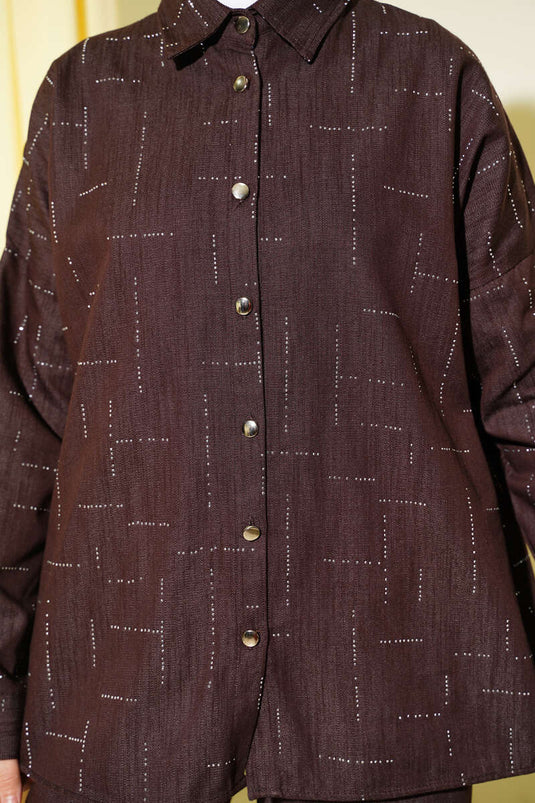 Vertical Mini Stone-Embellished Two-Piece Set Brown