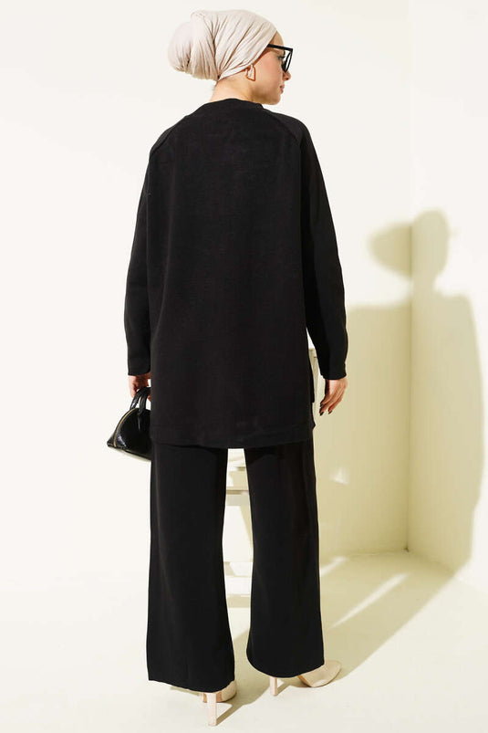 Ensemble deux pièces basique avec détails de couture, noir