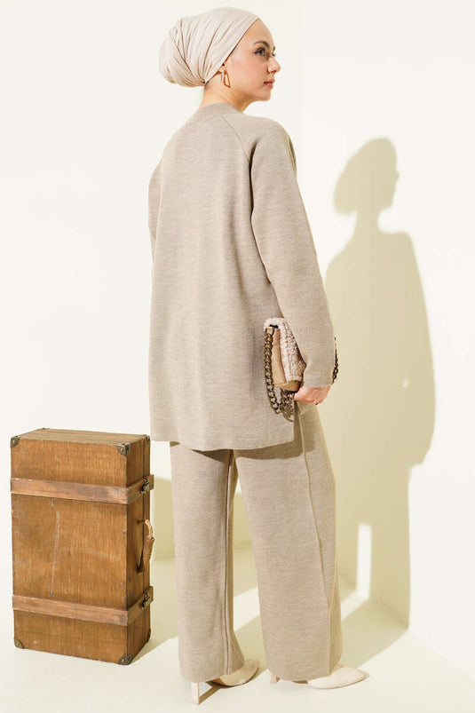 Ensemble deux pièces basique en maille avec détails de surpiqûres, couleur vison