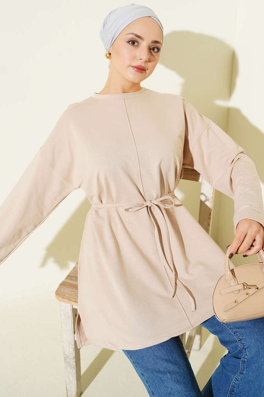 Dikiş Detaylı Duble Kol Tunik Bej