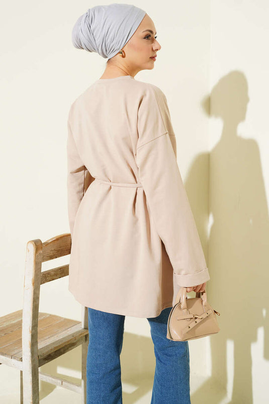 Tunique à double manche avec détails de surpiqûres, beige