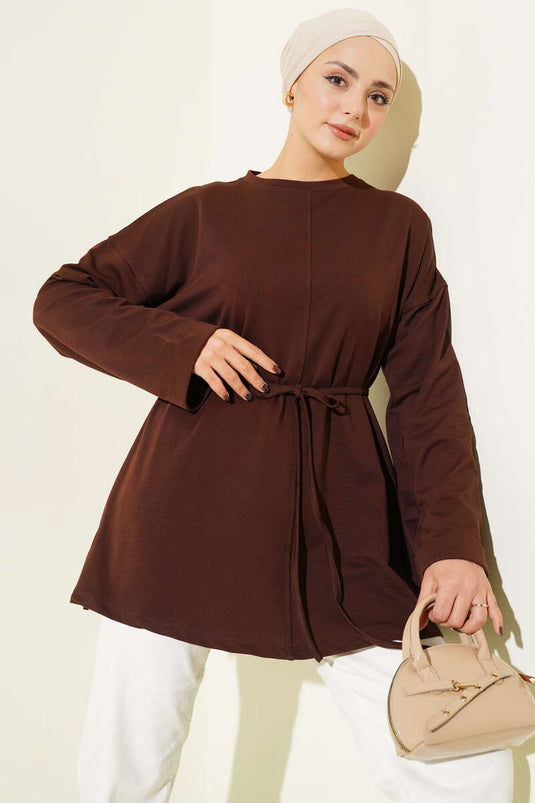 Double Sleeve Tunic with Stitching Detail, Brown