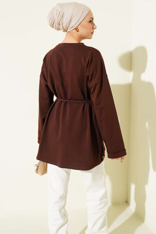 Tunique à double manche avec détails de surpiqûres, marron