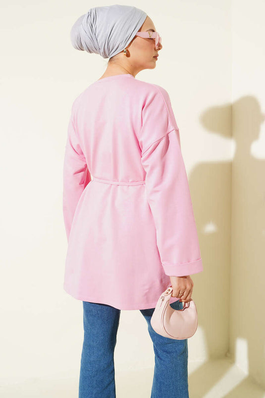 Tunique rose à double manche avec détails de couture