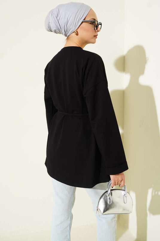 Tunique à double manche avec détails de surpiqûres, noire
