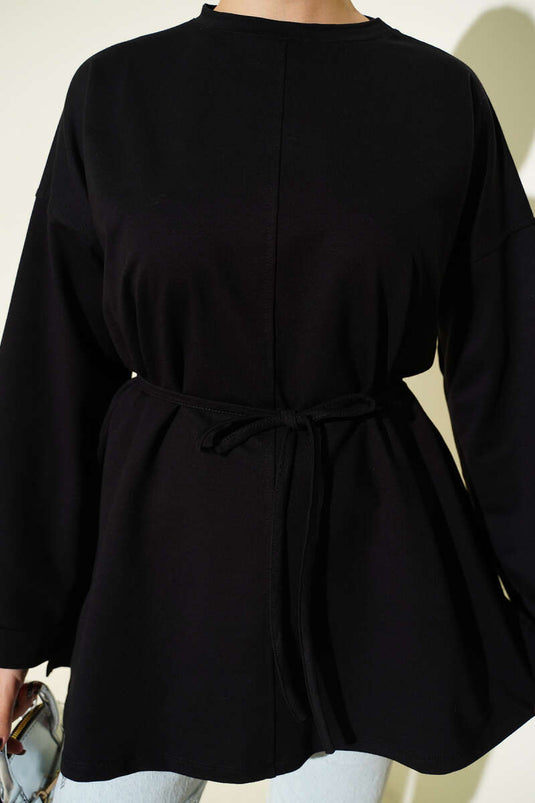 Dikiş Detaylı Duble Kol Tunik Siyah
