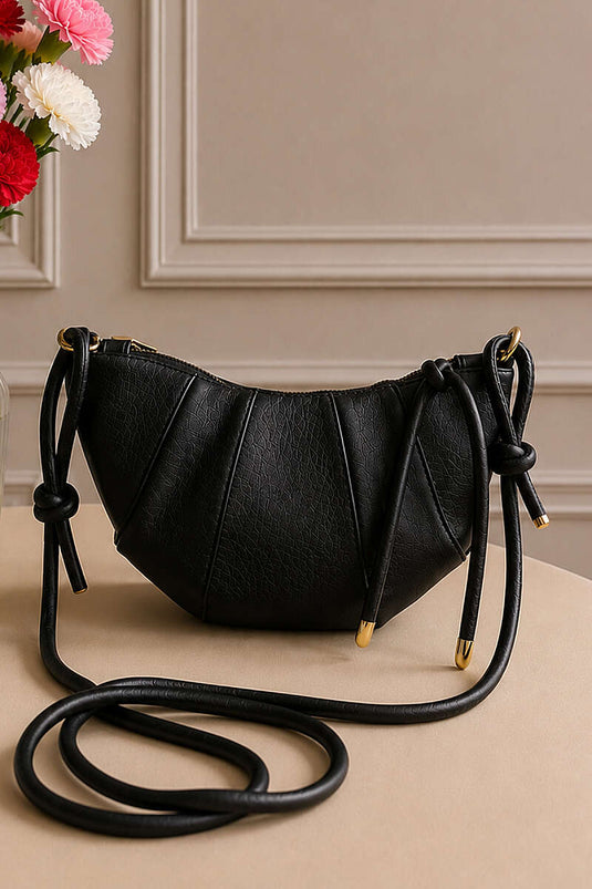 Sac ovale zippé avec détails de couture noir