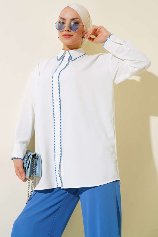 Stitched Detail Two-Piece Set Blue