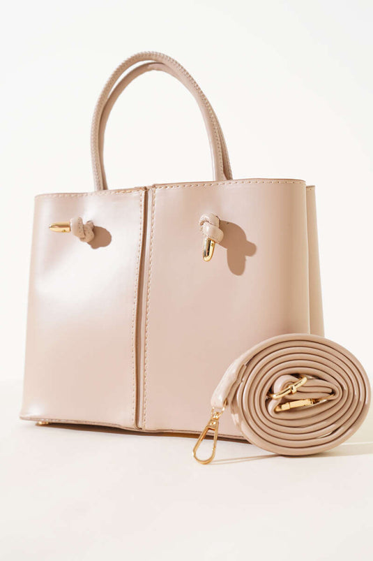 Damenhandtasche mit Ziernähten, Beige