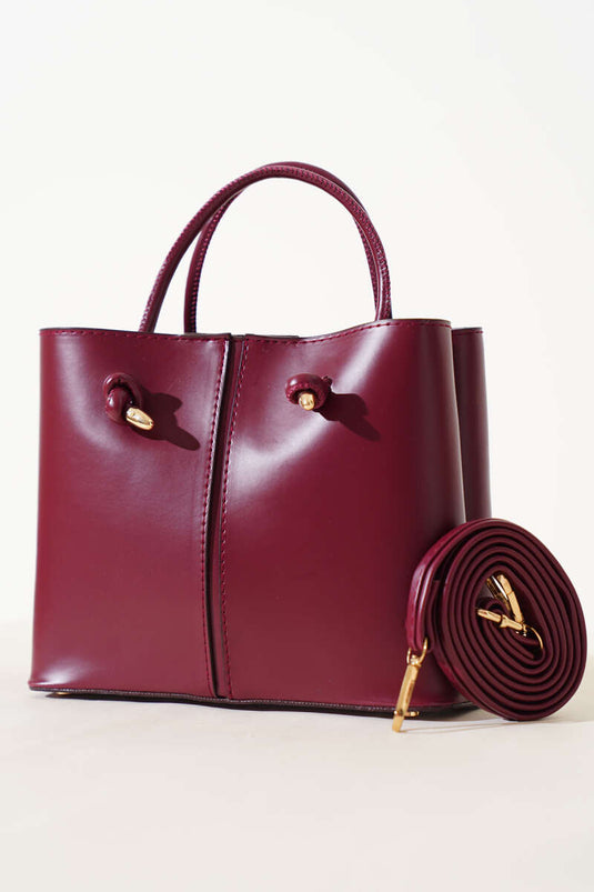 Women's Handbag with Stitching Details, Burgundy