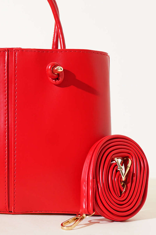 Women's Handbag with Stitching Details, Red