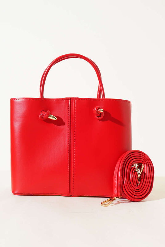 Women's Handbag with Stitching Details, Red