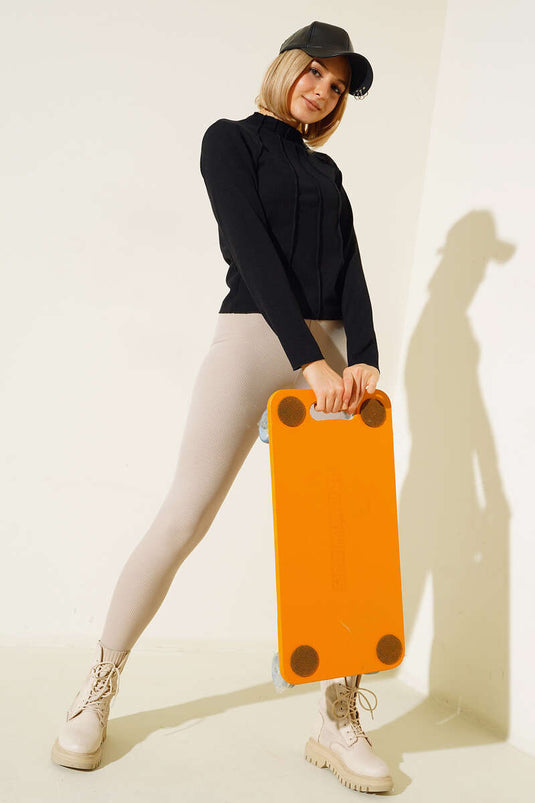 Dikiş Detaylı Kısa Bluz Siyah