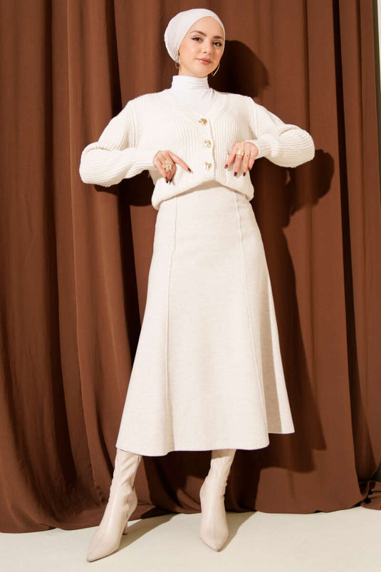 Stitched Corduroy Cashmere Skirt Beige