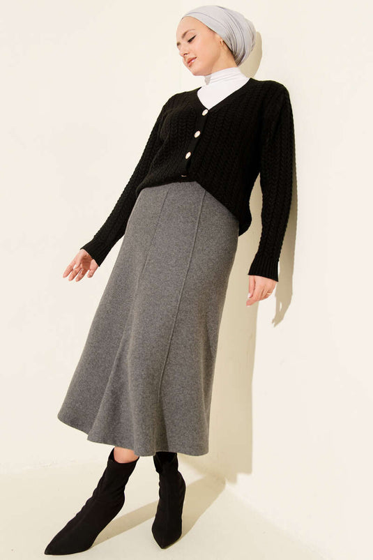 Dikişli Fitilli Kaşe Etek Füme