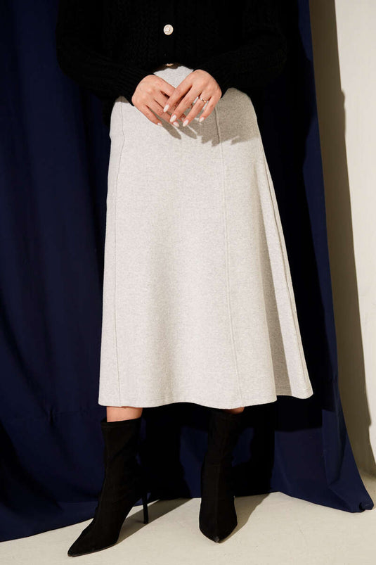 Dikişli Fitilli Kaşe Etek Gri