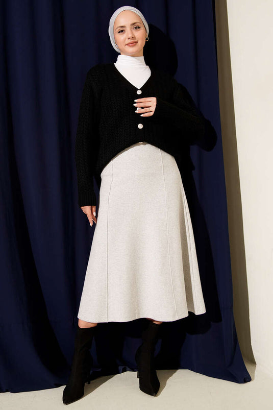 Dikişli Fitilli Kaşe Etek Gri