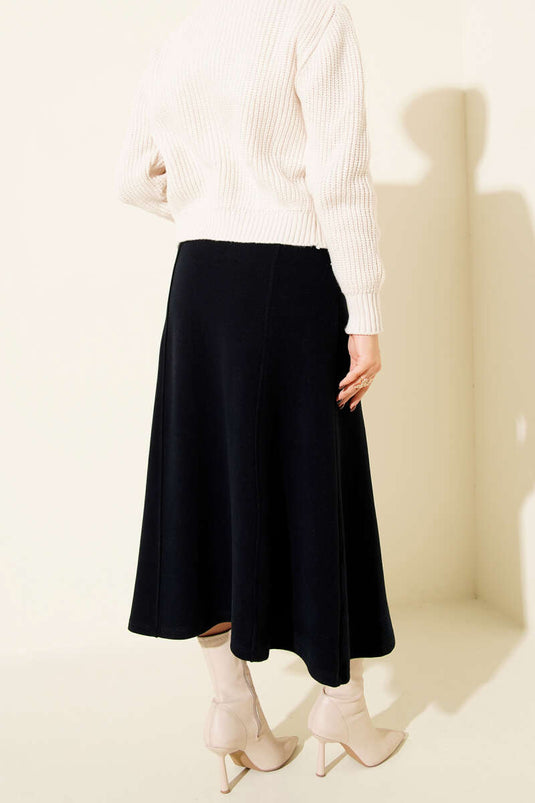 Seamed Corduroy Cashmere Skirt, Navy Blue
