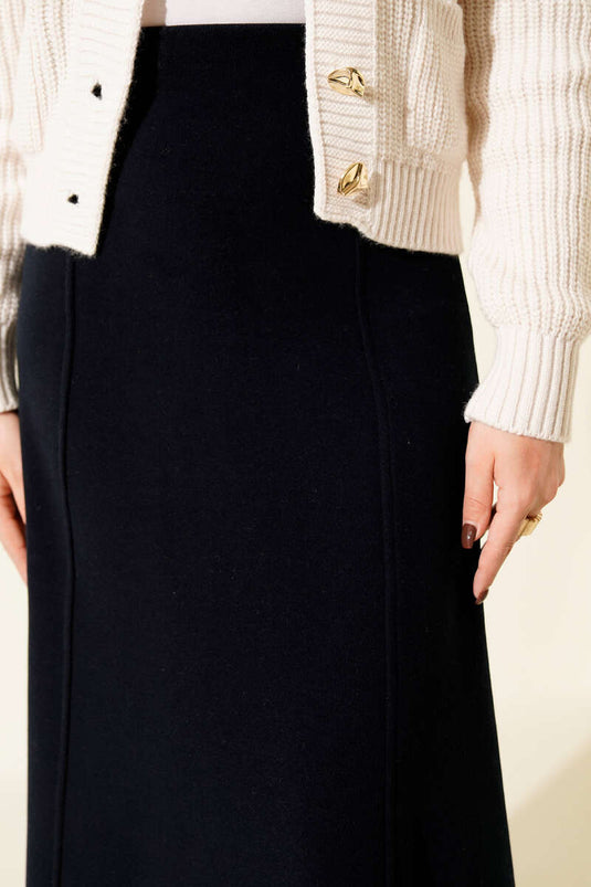 Dikişli Fitilli Kaşe Etek Lacivert