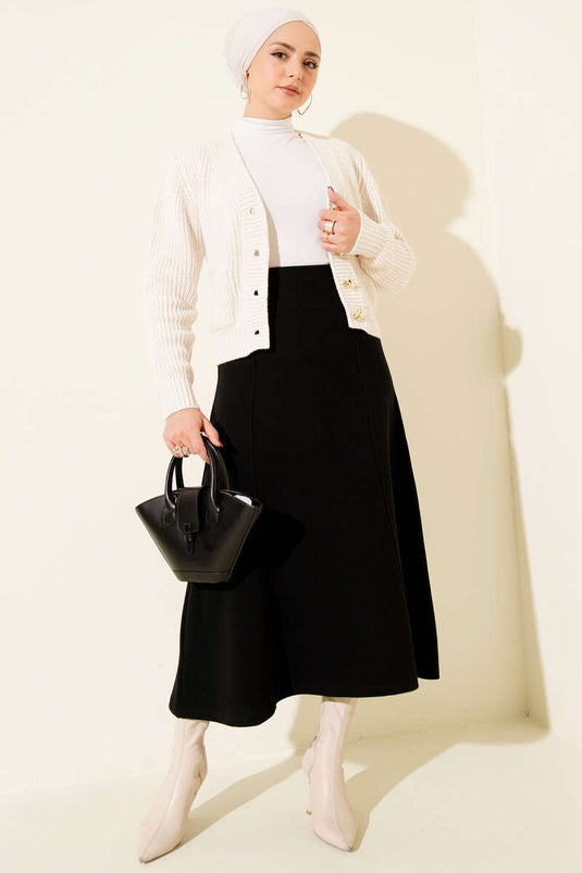 Stitched Ribbed Cashmere Skirt Black
