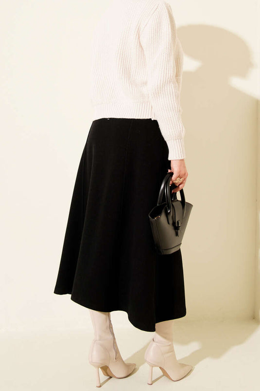 Stitched Ribbed Cashmere Skirt Black