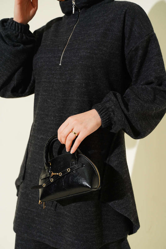 Dikişli Yarım Fermuarlı Kaşe İkili Takım Antrasit