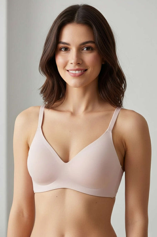 Dikişsiz Lazer Kesim Desteksiz Kadın Sütyen Pudra