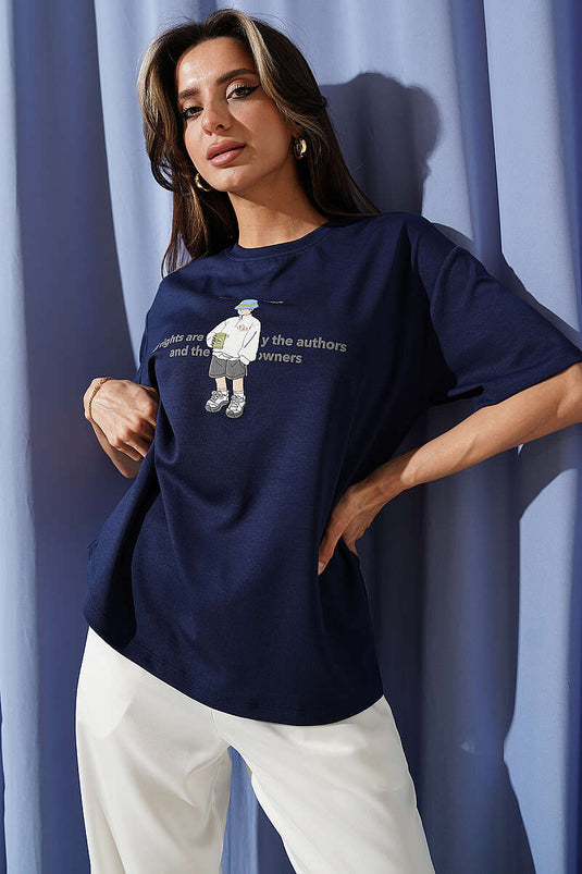 T-shirt con stampa Disclaimer blu scuro