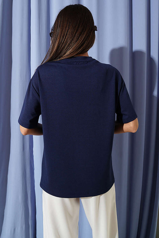 T-shirt con stampa Disclaimer blu scuro