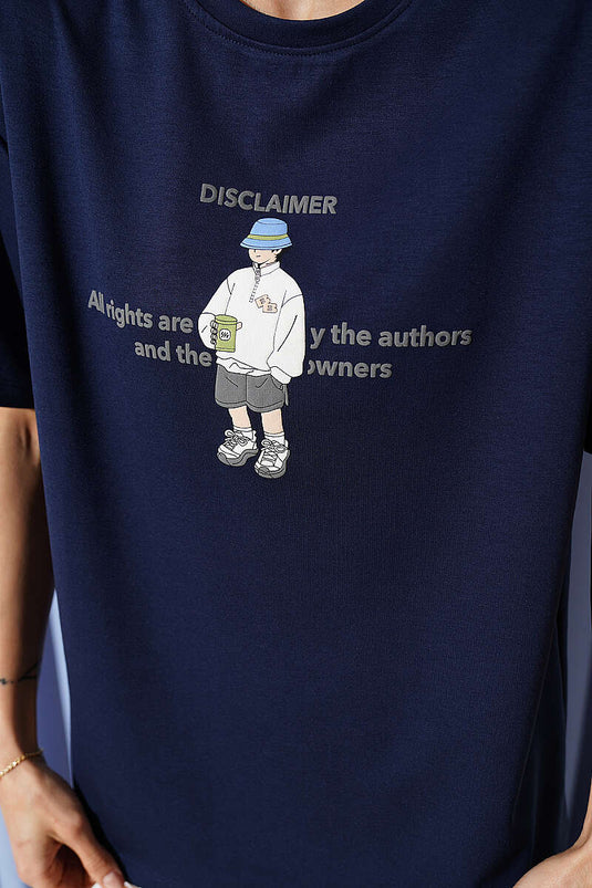 T-shirt con stampa Disclaimer blu scuro