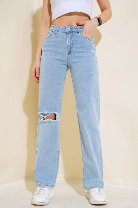 Laser-Printed Jeans in Light Blue