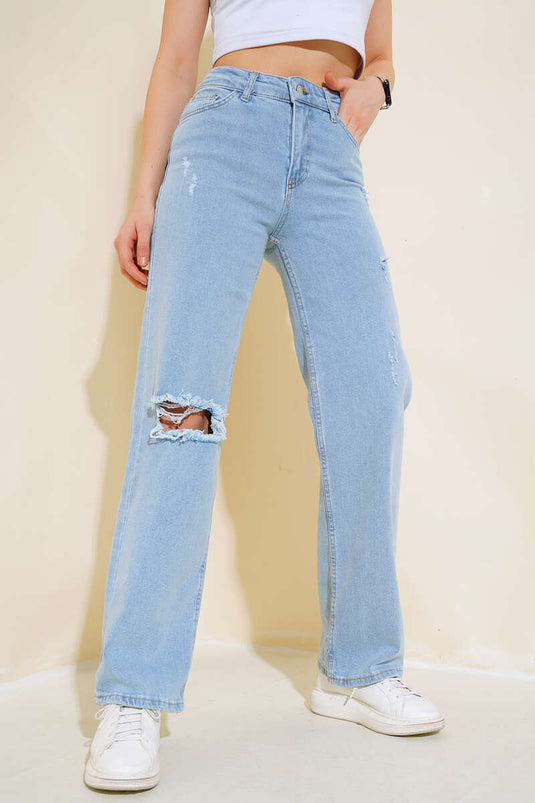 Laser-Printed Jeans in Light Blue
