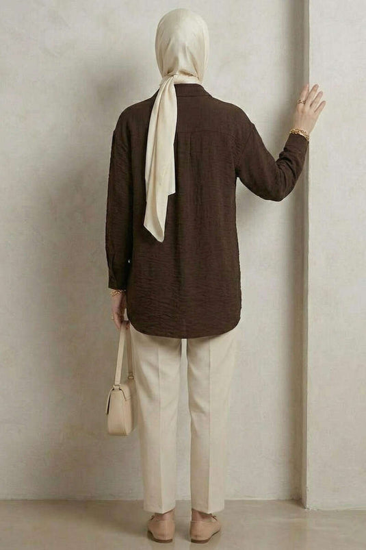 Textured Crepe Floral Shirt Dark Brown