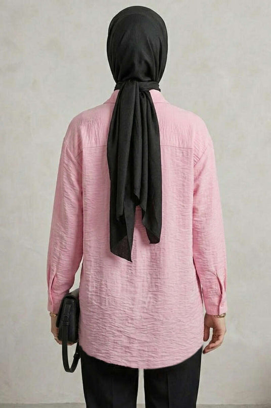 Textured Crepe Floral Shirt Pink