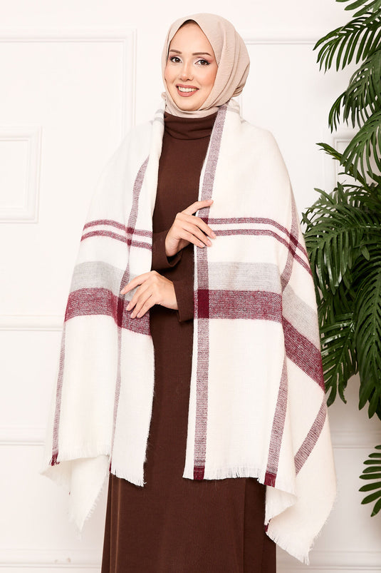 Dokuma Şal Bordo-Ekru