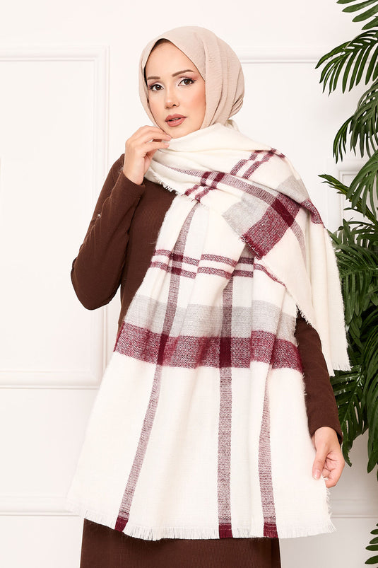 Dokuma Şal Bordo-Ekru