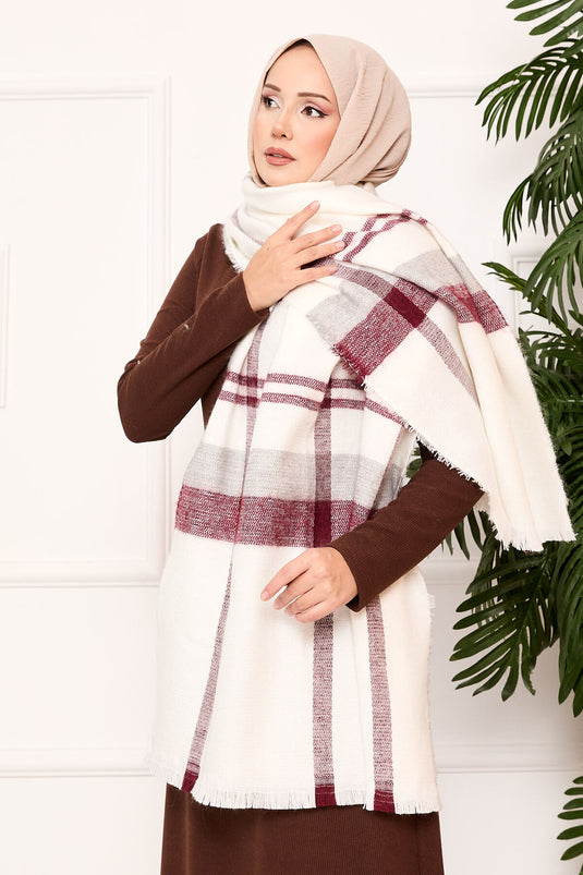 Dokuma Şal Bordo-Ekru